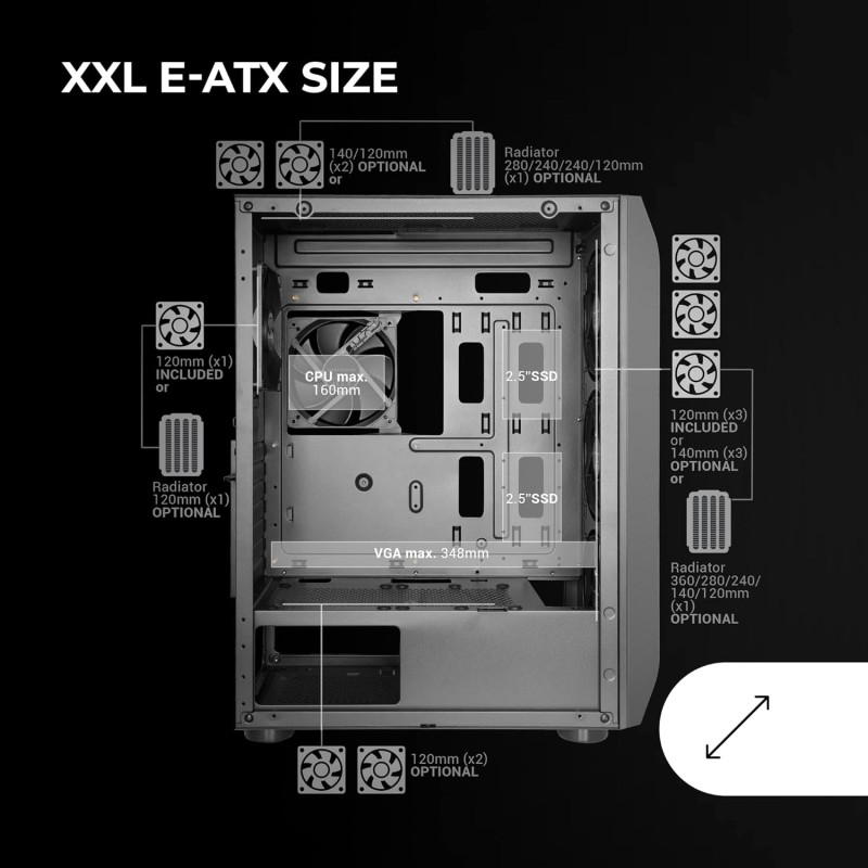 Mars Gaming MC-PRO2, Torre E-ATX Professionale, Sistema CPU FREEZER, 5x Ventole Ultra-silenziose e Frontale Metal-Mesh, Nero Mars Gaming MC-PRO2, Torre E-ATX Professionale, Sistema CPU FREEZER, 5x Ventole Ultra-silenziose e Frontale Metal-Mesh, Nero