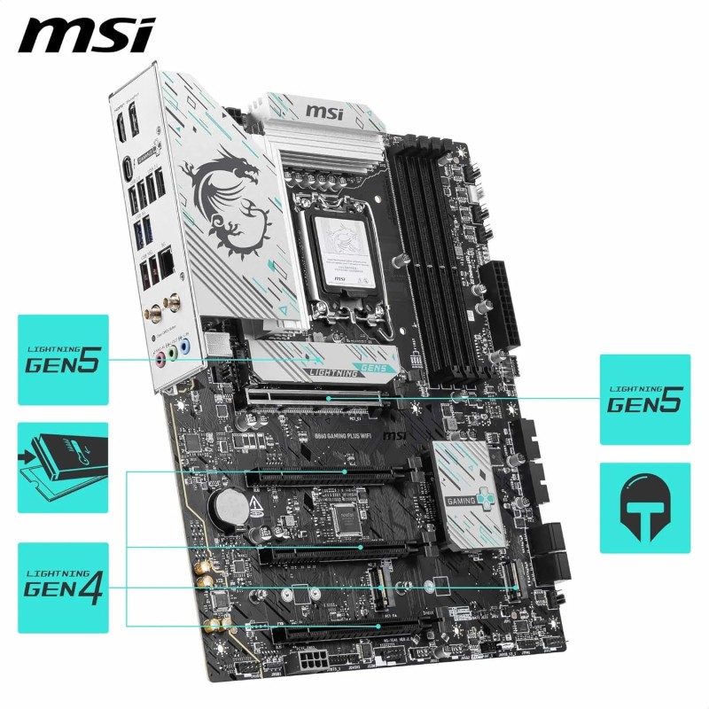 MSI Scheda madre B860 GAMING PLUS WIFI, ATX - Supporta processori Intel Core Ultra (Serie 2), LGA 1851 - DDR5 Memory Boost 8600+ MT/s (OC), PCIe 5.0 x16 x16, M.2 Gen5, Intel Killer 5G LAN, Wi-Fi 7 - B860 GAMING PLUS WIFI MSI Scheda madre B860 GAMING PLUS WIFI, ATX - Supporta processori Intel Core Ultra (Serie 2), LGA 1851 - DDR5 Memory Boost 8600+ MT/s (OC), PCIe 5.0 x16 x16, M.2 Gen5, Intel Killer 5G LAN, Wi-Fi 7 - B860 GAMING PLUS WIFI