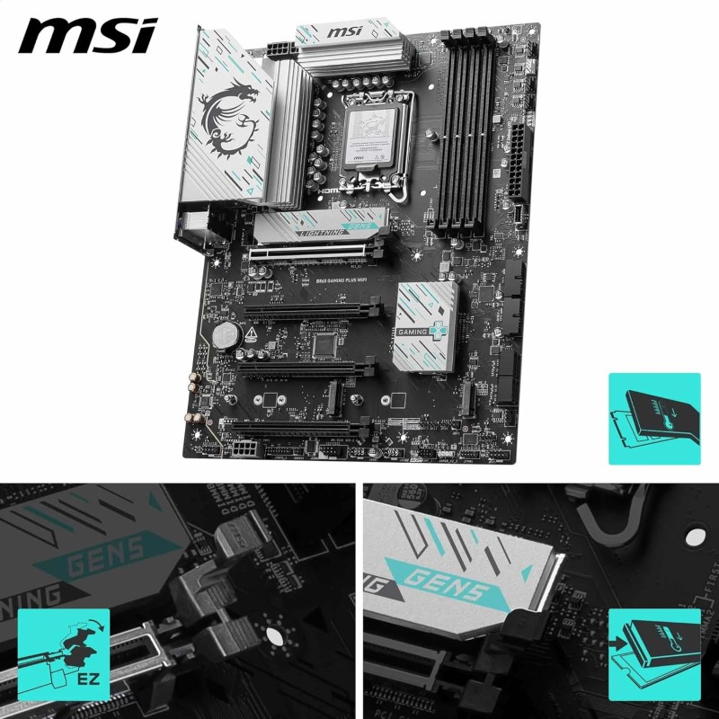 MSI Scheda madre B860 GAMING PLUS WIFI, ATX - Supporta processori Intel Core Ultra (Serie 2), LGA 1851 - DDR5 Memory Boost 8600+ MT/s (OC), PCIe 5.0 x16 x16, M.2 Gen5, Intel Killer 5G LAN, Wi-Fi 7 - B860 GAMING PLUS WIFI MSI Scheda madre B860 GAMING PLUS WIFI, ATX - Supporta processori Intel Core Ultra (Serie 2), LGA 1851 - DDR5 Memory Boost 8600+ MT/s (OC), PCIe 5.0 x16 x16, M.2 Gen5, Intel Killer 5G LAN, Wi-Fi 7 - B860 GAMING PLUS WIFI
