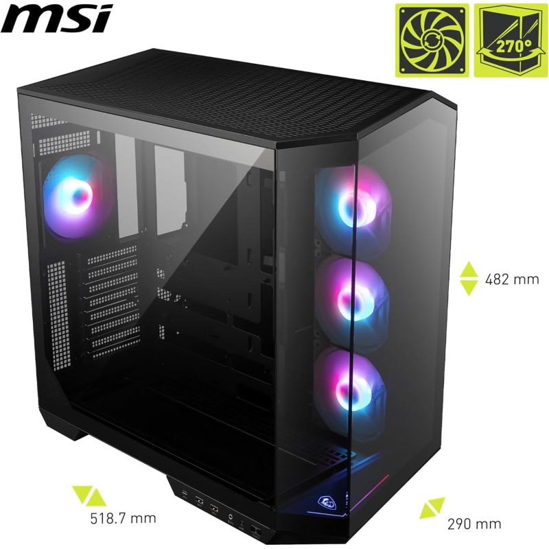 MSI MAG PANO 100R PZ ATX PC Case - Capacità ATX, staffa di installazione GPU Verical, supporto GPU, filtri antipolvere, staffa di archiviazione oscillante, doppia camera, USB 20Gbps Type-C - 100R / ATX MSI MAG PANO 100R PZ ATX PC Case - Capacità ATX, staffa di installazione GPU Verical, supporto GPU, filtri antipolvere, staffa di archiviazione oscillante, doppia camera, USB 20Gbps Type-C - 100R / ATX