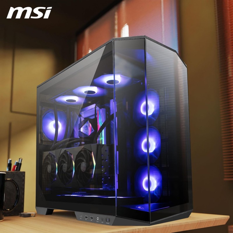 MSI MAG PANO 100R PZ ATX PC Case - Capacità ATX, staffa di installazione GPU Verical, supporto GPU, filtri antipolvere, staffa di archiviazione oscillante, doppia camera, USB 20Gbps Type-C - 100R / ATX MSI MAG PANO 100R PZ ATX PC Case - Capacità ATX, staffa di installazione GPU Verical, supporto GPU, filtri antipolvere, staffa di archiviazione oscillante, doppia camera, USB 20Gbps Type-C - 100R / ATX