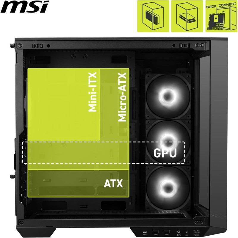MSI MAG PANO 100R PZ ATX PC Case - Capacità ATX, staffa di installazione GPU Verical, supporto GPU, filtri antipolvere, staffa di archiviazione oscillante, doppia camera, USB 20Gbps Type-C - 100R / ATX MSI MAG PANO 100R PZ ATX PC Case - Capacità ATX, staffa di installazione GPU Verical, supporto GPU, filtri antipolvere, staffa di archiviazione oscillante, doppia camera, USB 20Gbps Type-C - 100R / ATX