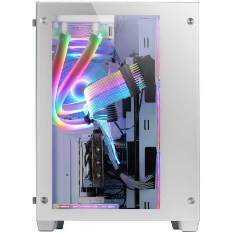 Mars Gaming MCV3, Torre Gaming Custom XXL E-ATX, Finestra Vetro Temperato Frontale e Laterale, Struttura Modulare Doppia Camera, Bianco