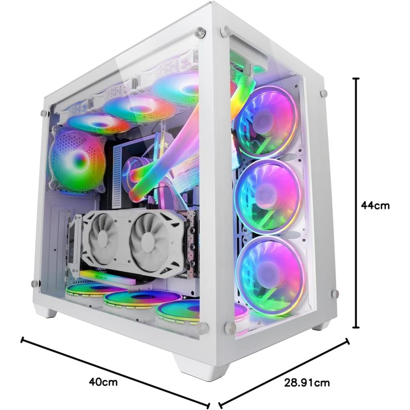 Mars Gaming MCV3, Torre Gaming Custom XXL E-ATX, Finestra Vetro Temperato Frontale e Laterale, Struttura Modulare Doppia Camera, Bianco