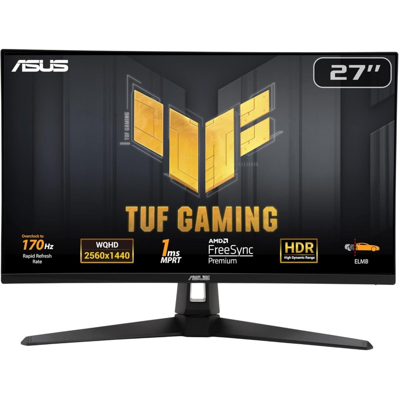 ASUS TUF Gaming VG27AQA1A Monitor Gaming 27”, WQHD, Overclock Fino a 170 Hz, Tecnologia Extreme Low Motion Blur, Freesync Premium e Shadow Boost, 1 ms (MPRT), HDR, DisplayWidget Lite, Nero ASUS TUF Gaming VG27AQA1A Monitor Gaming 27”, WQHD, Overclock Fino a 170 Hz, Tecnologia Extreme Low Motion Blur, Freesync Premium e Shadow Boost, 1 ms (MPRT), HDR, DisplayWidget Lite, Nero