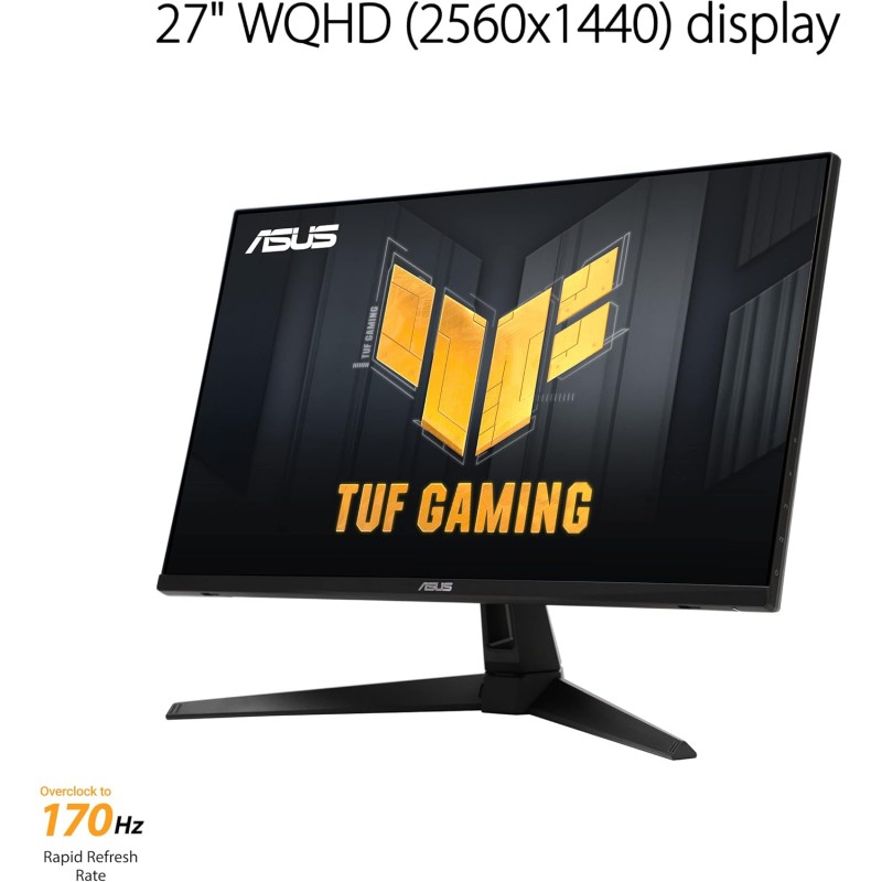 ASUS TUF Gaming VG27AQA1A Monitor Gaming 27”, WQHD, Overclock Fino a 170 Hz, Tecnologia Extreme Low Motion Blur, Freesync Premium e Shadow Boost, 1 ms (MPRT), HDR, DisplayWidget Lite, Nero ASUS TUF Gaming VG27AQA1A Monitor Gaming 27”, WQHD, Overclock Fino a 170 Hz, Tecnologia Extreme Low Motion Blur, Freesync Premium e Shadow Boost, 1 ms (MPRT), HDR, DisplayWidget Lite, Nero