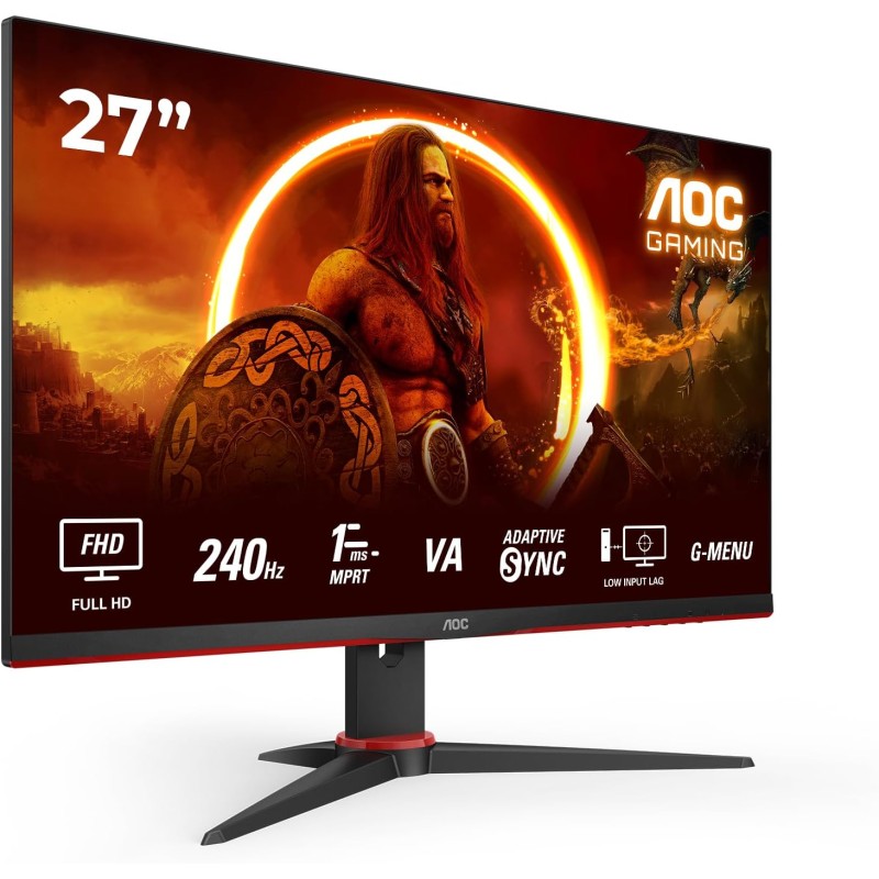 AOC Gaming 27G2ZNE Monitor Full HD da 27 pollici, 240 Hz, MPRT da 1 ms, FreeSync Prem, 1920x1080, HDMI 1.4, DisplayPort 1.2 nero/rosso, 27 pollice FHD , Supporto fisso - 27" FHD AOC Gaming 27G2ZNE Monitor Full HD da 27 pollici, 240 Hz, MPRT da 1 ms, FreeSync Prem, 1920x1080, HDMI 1.4, DisplayPort 1.2 nero/rosso, 27 pollice FHD , Supporto fisso - 27" FHD