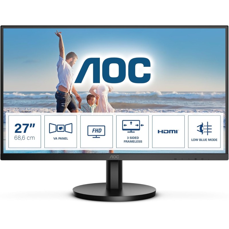 AOC 27B3HM Monitor FHD da 27 pollici, 75 Hz, VA, 4 ms, FreeSync, tecnologia Low Blue, senza sfarfallio, supporto Vesa, design frameless 1920 x 1080 @ 75 Hz, 250 cd/m, HDMI, VGA , 27 pollice FHD VA - 27" FHD AOC 27B3HM Monitor FHD da 27 pollici, 75 Hz, VA, 4 ms, FreeSync, tecnologia Low Blue, senza sfarfallio, supporto Vesa, design frameless 1920 x 1080 @ 75 Hz, 250 cd/m, HDMI, VGA , 27 pollice FHD VA - 27" FHD