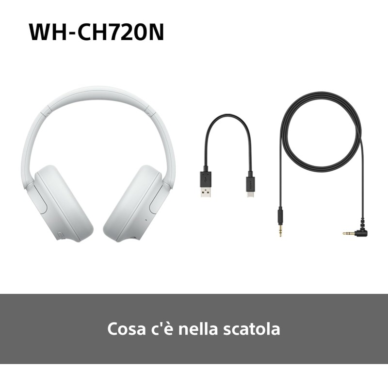 Sony WH-CH720N | Cuffie Wireless con Noise Cancelling, Connessione Multipoint, Fino a 35 ore di durata della batteria e Ricarica Rapida - Bianco - Bianco