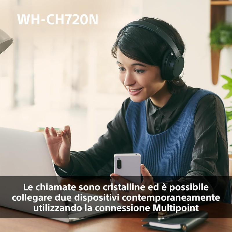Sony WH-CH720N | Cuffie Wireless con Noise Cancelling, Connessione Multipoint, Fino a 35 ore di durata della batteria e Ricarica Rapida - Bianco - Bianco