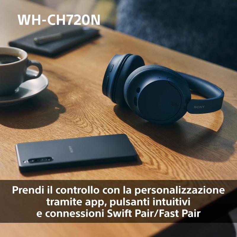 Sony WH-CH720N | Cuffie Wireless con Noise Cancelling, Connessione Multipoint, Fino a 35 ore di durata della batteria e Ricarica Rapida - Bianco - Bianco