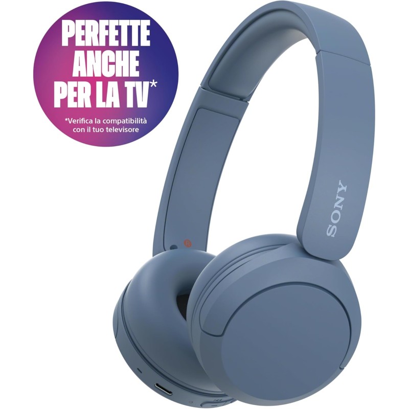 Sony WH-CH520 | Cuffie Wireless, Connessione Multipoint, con Microfono, Fino a 50 ore di durata della batteria con Ricarica rapida - Blu - BLU