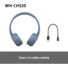 Sony WH-CH520 | Cuffie Wireless, Connessione Multipoint, con Microfono, Fino a 50 ore di durata della batteria con Ricarica rapida - Blu - BLU