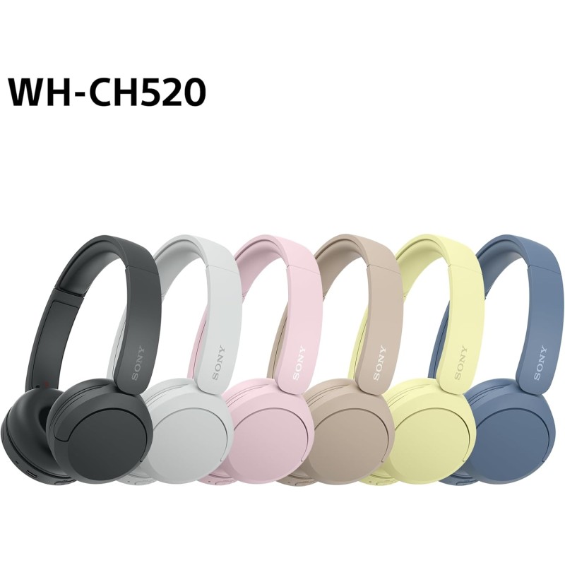 Sony WH-CH520 | Cuffie Wireless, Connessione Multipoint, con Microfono, Fino a 50 ore di durata della batteria con Ricarica rapida - Blu - BLU