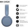 Sony WH-CH520 | Cuffie Wireless, Connessione Multipoint, con Microfono, Fino a 50 ore di durata della batteria con Ricarica rapida - Blu - BLU