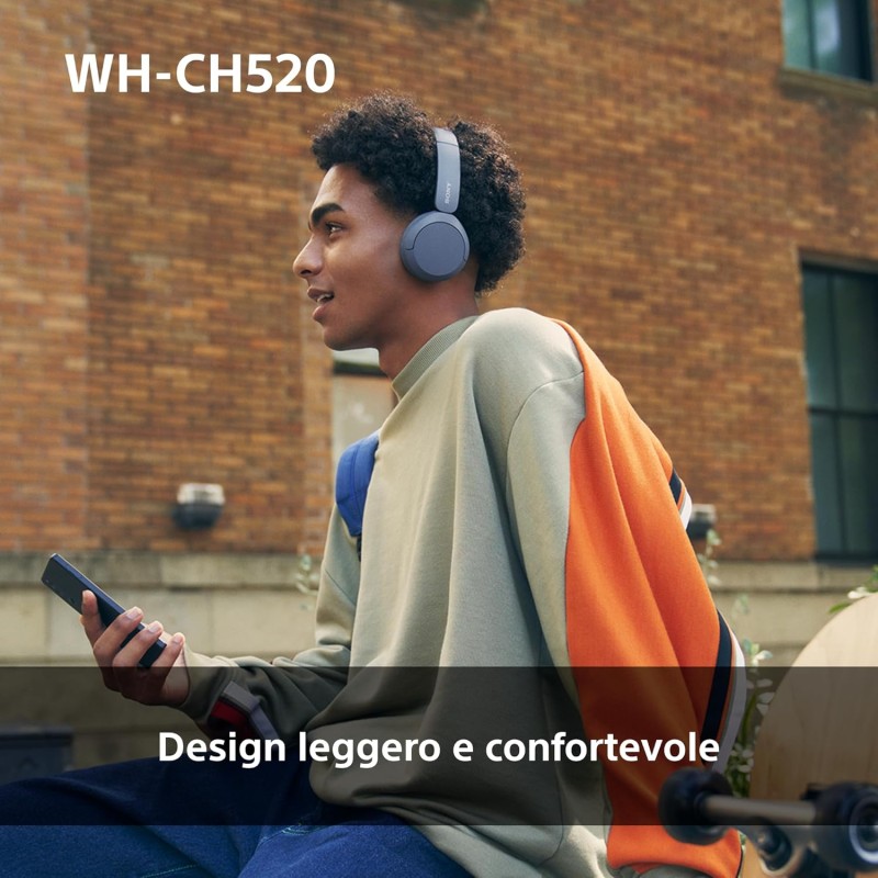Sony WH-CH520 | Cuffie Wireless, Connessione Multipoint, con Microfono, Fino a 50 ore di durata della batteria con Ricarica rapida - Blu - BLU