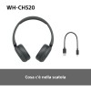 Sony WH-CH520 | Cuffie Wireless, Connessione Multipoint, con Microfono, Fino a 50 ore di durata della batteria con Ricarica rapida - Nero - NERO