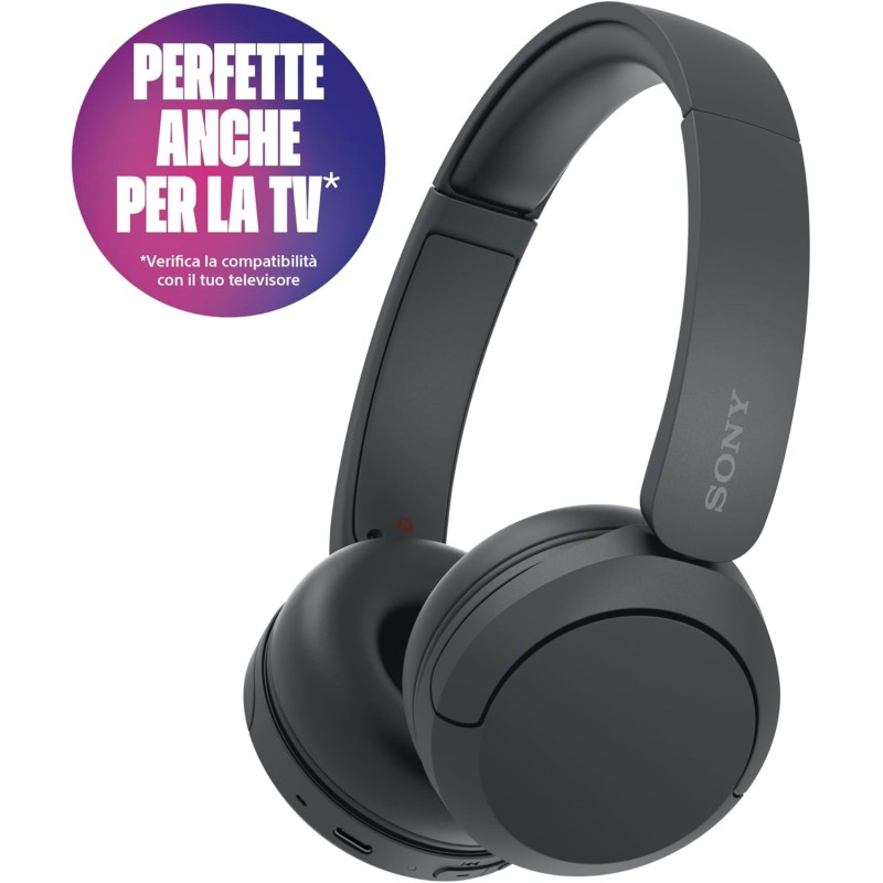 Sony WH-CH520 | Cuffie Wireless, Connessione Multipoint, con Microfono, Fino a 50 ore di durata della batteria con Ricarica rapida - Nero - NERO