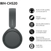 Sony WH-CH520 | Cuffie Wireless, Connessione Multipoint, con Microfono, Fino a 50 ore di durata della batteria con Ricarica rapida - Nero - NERO
