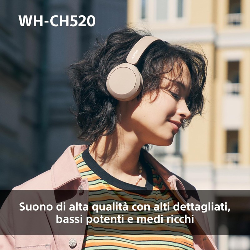 Sony WH-CH520 | Cuffie Wireless, Connessione Multipoint, con Microfono, Fino a 50 ore di durata della batteria con Ricarica rapida - Nero - NERO