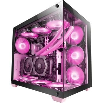 Mars Gaming MCV4, Torre Gaming Custom XXL E-ATX, Finestra Vetro Temperato Frontale e Laterale Senza Cornice, Struttura Modulare Doppia Camera, Rosa