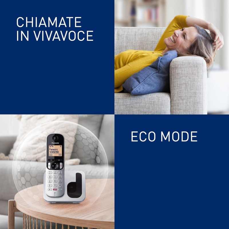 Panasonic KX-TGC250JTS Telefono Cordless Digitale, Unità Base e Ricevitore Singolo, ID Chiamante, Blocco Chiamate Indesiderate, Vivavoce, Modalità Eco One Touch, Sveglia Evoluta, Display LCD, Argento - Argento Panasonic KX-TGC250JTS Telefono Cordless Digitale, Unità Base e Ricevitore Singolo, ID Chiamante, Blocco Chiamate Indesiderate, Vivavoce, Modalità Eco One Touch, Sveglia Evoluta, Display LCD, Argento - Argento