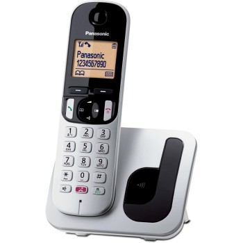 Panasonic KX-TGC250JTS Telefono Cordless Digitale, Unità Base e Ricevitore Singolo, ID Chiamante, Blocco Chiamate Indesiderate, Vivavoce, Modalità Eco One Touch, Sveglia Evoluta, Display LCD, Argento - Argento