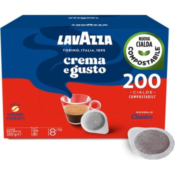 Lavazza, Crema e Gusto Classico, Caffè per Macchine Espresso, Arabica e Robusta con Note di Legno e Tabacco, Intensità 8/10, Tostatura Scura, 4 Confezioni Da 50 Cialde