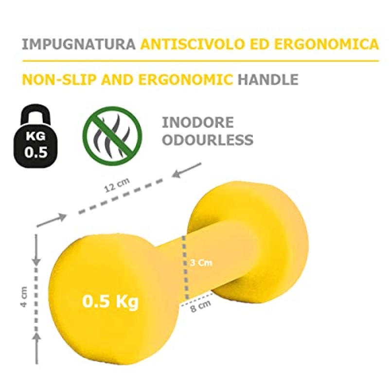 Manubri O Manubrio in Neoprene da Palestra E Home Gym Antiscivolo da 0.5 a 6 kg Coppia O Singolo - 2 x 0.5 kg