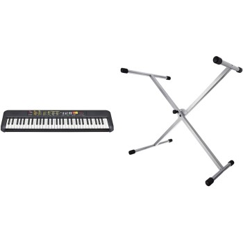 Yamaha Digital Keyboard PSR-F52, Tastiera Digitale Compatta per Principianti con 61 Tasti, 144 Voci Strumentali e 158 Stili di Accompagnamento & FX F900522 Stand per Tastiera Grigio Argento