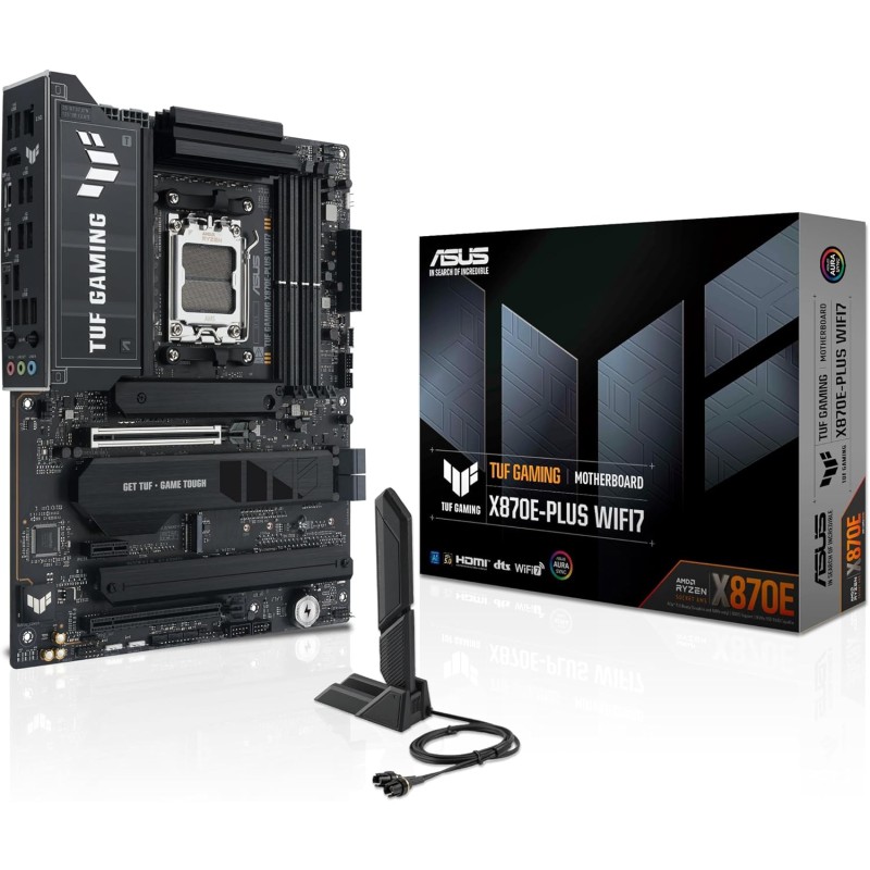ASUS TUF GAMING X870E-PLUS WIFI7 Scheda madre AMD ATX, 16+2+1 Stadi di Alimentazione, DDR5, PCIe 5.0x16 SafeSlot con Q-Release Slim, 4 slot M.2, WiFi 7, USB4 40 Gbps posteriore, Fast Charge, Aura Sync