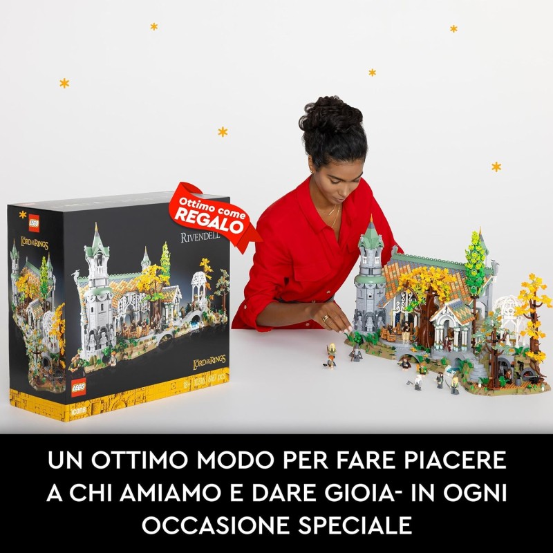 LEGO 10316 Icons Il Signore degli Anelli: Gran Burrone, Costruisci ed Esponi la Valle della Terra di Mezzo, Grande Set Immersivo per Adulti, 15 Minifigure come Frodo e Bilbo Baggins (Esclusiva Amazon)