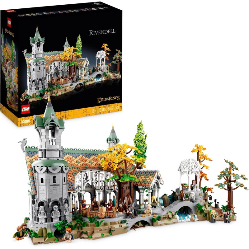 LEGO 10316 Icons Il Signore degli Anelli: Gran Burrone, Costruisci ed Esponi la Valle della Terra di Mezzo, Grande Set Immersivo per Adulti, 15 Minifigure come Frodo e Bilbo Baggins (Esclusiva Amazon)