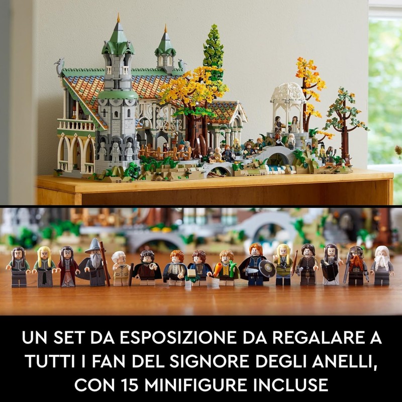 LEGO 10316 Icons Il Signore degli Anelli: Gran Burrone, Costruisci ed Esponi la Valle della Terra di Mezzo, Grande Set Immersivo per Adulti, 15 Minifigure come Frodo e Bilbo Baggins (Esclusiva Amazon)
