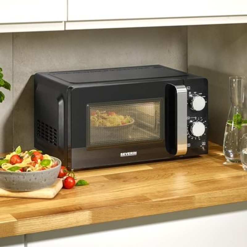 SEVERIN Microonde Solo, forno a microonde per scongelare e riscaldare, forno a microonde con piatto girevole per una distribuzione uniforme del calore, nero, MW 7886