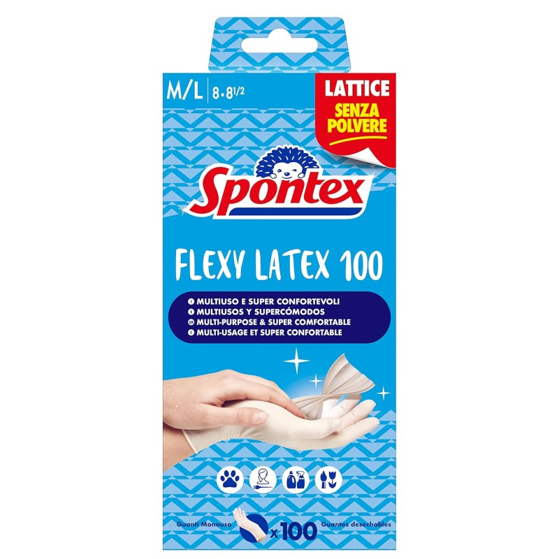 Spontex Guanti in Lattice Flexy Latex x 100 Mapa Spontex, Guanti in Lattice, Monouso, 100 Pezzi, Taglia M/L - M-L