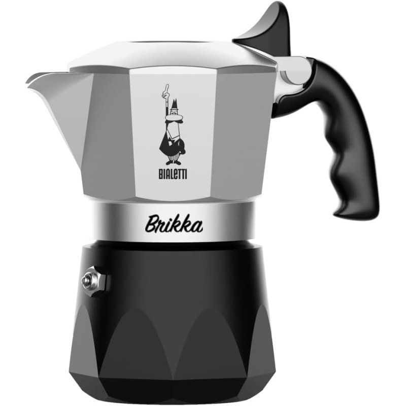 Bialetti Caffettiera New Brikka 2023, 2 Tazze, Espresso Cremoso come al Bar, Non Adatta a Piano Induzione, Manico antiscottatura, Design Elegante, Alluminio - 2 Tazze