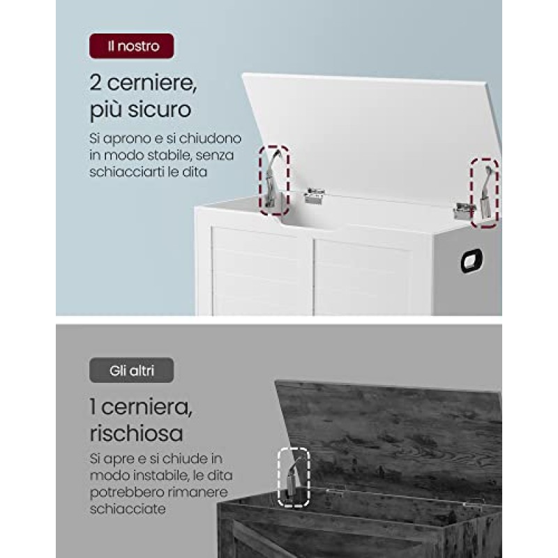 VASAGLE Cassapanca, Panca Portaoggetti, Pouf Organizzatore con 2 Cerniere di Sicurezza, Scarpiera, 40 x 80 x 46 cm, Corridoio, Camera da Letto, Soggiorno, Bianco Nuvola LSB063T14 - 80l cm Bianco Nuvola