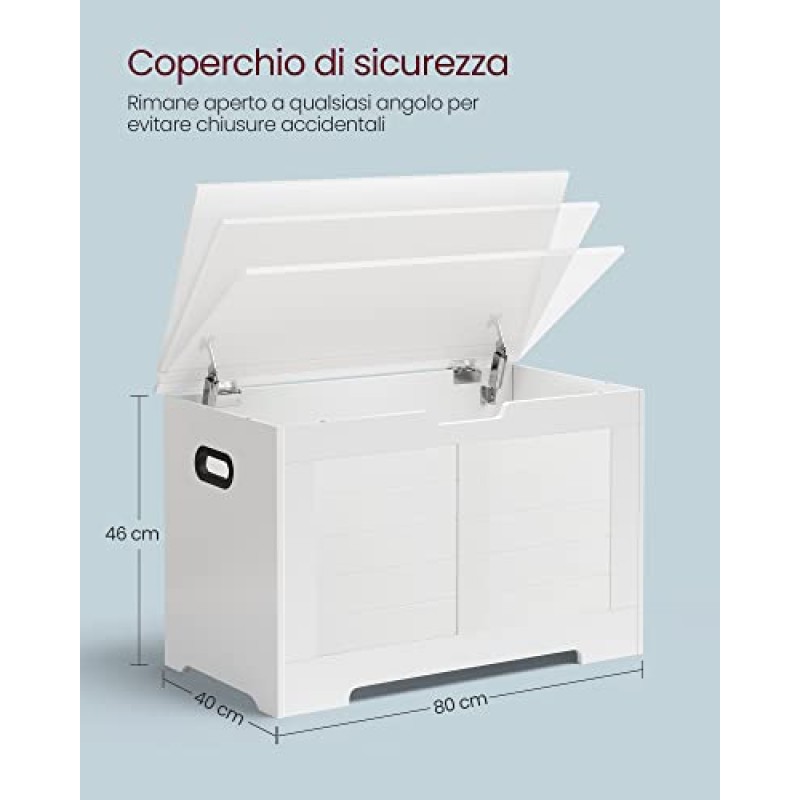 VASAGLE Cassapanca, Panca Portaoggetti, Pouf Organizzatore con 2 Cerniere di Sicurezza, Scarpiera, 40 x 80 x 46 cm, Corridoio, Camera da Letto, Soggiorno, Bianco Nuvola LSB063T14 - 80l cm Bianco Nuvola