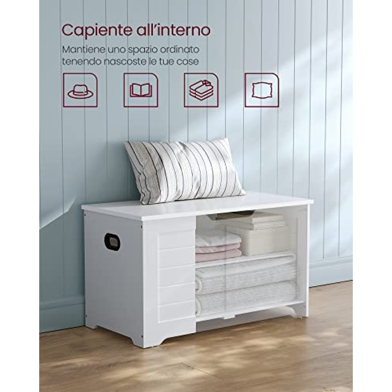 VASAGLE Cassapanca, Panca Portaoggetti, Pouf Organizzatore con 2 Cerniere di Sicurezza, Scarpiera, 40 x 80 x 46 cm, Corridoio, Camera da Letto, Soggiorno, Bianco Nuvola LSB063T14 - 80l cm Bianco Nuvola