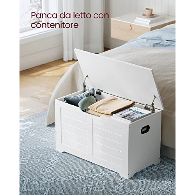 VASAGLE Cassapanca, Panca Portaoggetti, Pouf Organizzatore con 2 Cerniere di Sicurezza, Scarpiera, 40 x 80 x 46 cm, Corridoio, Camera da Letto, Soggiorno, Bianco Nuvola LSB063T14 - 80l cm Bianco Nuvola