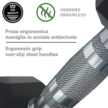 Manubrio Esagonale Gommato Professionale da 1 A 50 kg Pesistica Palestre O Home Gym Impugnatura Ergonomica Antiscivolo - 2 x 2 Kg