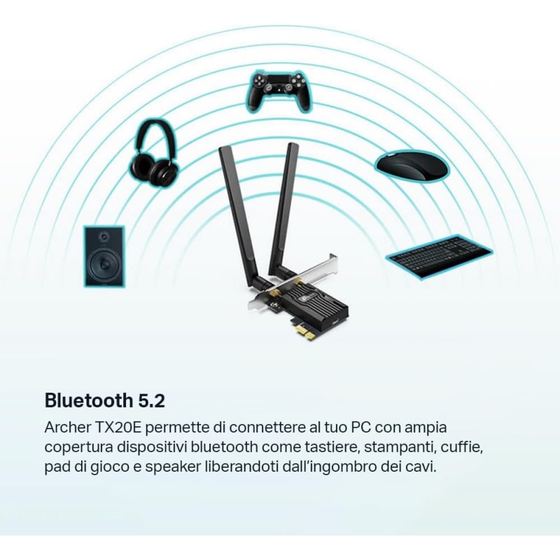 TP-Link Archer TX20E PCIe Adattatore AX1800Mbps WiFi 6, Scheda Bluetooth 5.2, WPA3, MU-MIMO, OFDMA, Scheda WiFi PC Fisso, Supporta Windows 10, 11