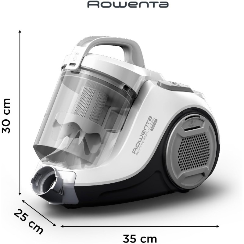 Rowenta Swift Power Cyclonic RO2917 Bagless Towing Vacuum Cleaner, 900 W Power, Silent Motor, Easy Clean Tank, White/Grey Rowenta Swift Power Cyclonic RO2917 Bagless Towing Vacuum Cleaner, 900 W Power, Silent Motor, Easy Clean Tank, White/Grey