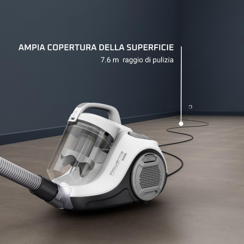 Rowenta Swift Power Cyclonic RO2917 Bagless Towing Vacuum Cleaner, 900 W Power, Silent Motor, Easy Clean Tank, White/Grey Rowenta Swift Power Cyclonic RO2917 Bagless Towing Vacuum Cleaner, 900 W Power, Silent Motor, Easy Clean Tank, White/Grey
