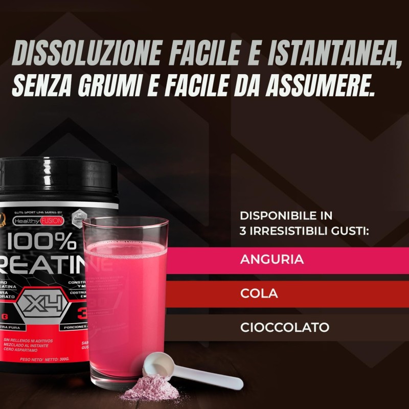 Healthy Fusion Creatina Monoidrata | Creatina Pura microfiltrata | Favorisce la crescita muscolare e migliora la resistenza fisica | Elevata solubilità | Formato in polvere, gusto di Anguria 300gr Healthy Fusion Creatina Monoidrata | Creatina Pura microfiltrata | Favorisce la crescita muscolare e migliora la resistenza fisica | Elevata solubilità | Formato in polvere, gusto di Anguria 300gr