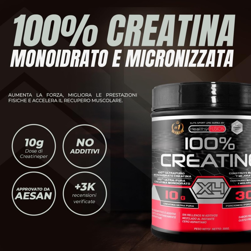 Healthy Fusion Creatina Monoidrata | Creatina Pura microfiltrata | Favorisce la crescita muscolare e migliora la resistenza fisica | Elevata solubilità | Formato in polvere, gusto di Anguria 300gr Healthy Fusion Creatina Monoidrata | Creatina Pura microfiltrata | Favorisce la crescita muscolare e migliora la resistenza fisica | Elevata solubilità | Formato in polvere, gusto di Anguria 300gr
