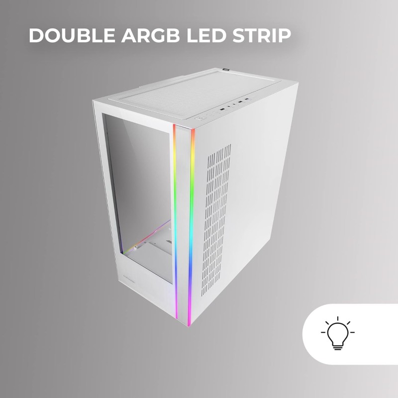 Mars Gaming MC-ULTRA, Torre Gaming Custom E-ATX XXL, Doppia Striscia LED ARGB, Doppia Finestra Vetro Temperato, Doppia Struttura Camera Verticale, Bianco Mars Gaming MC-ULTRA, Torre Gaming Custom E-ATX XXL, Doppia Striscia LED ARGB, Doppia Finestra Vetro Temperato, Doppia Struttura Camera Verticale, Bianco
