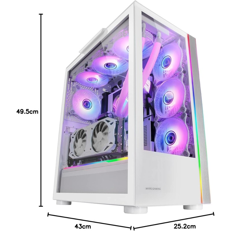 Mars Gaming MC-ULTRA, Torre Gaming Custom E-ATX XXL, Doppia Striscia LED ARGB, Doppia Finestra Vetro Temperato, Doppia Struttura Camera Verticale, Bianco Mars Gaming MC-ULTRA, Torre Gaming Custom E-ATX XXL, Doppia Striscia LED ARGB, Doppia Finestra Vetro Temperato, Doppia Struttura Camera Verticale, Bianco
