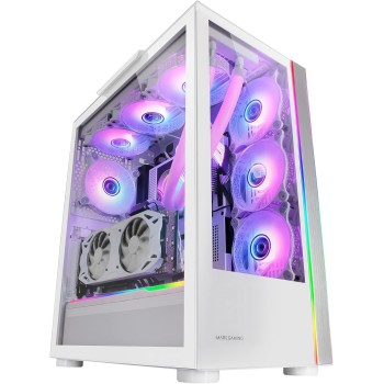 Mars Gaming MC-ULTRA, Torre Gaming Custom E-ATX XXL, Doppia Striscia LED ARGB, Doppia Finestra Vetro Temperato, Doppia Struttura Camera Verticale, Bianco